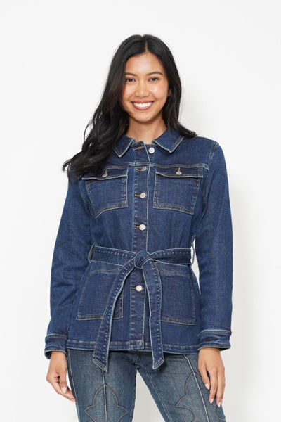 Mid Length Denim Utility Jacket