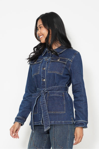 Mid Length Denim Utility Jacket