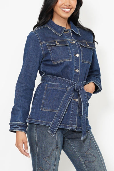 Mid Length Denim Utility Jacket