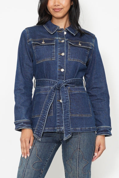 Mid Length Denim Utility Jacket