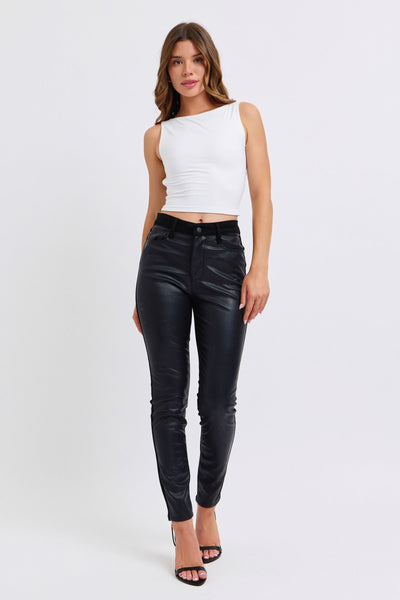 Faux Leather & Denim Skinny - Black