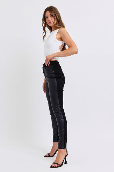 Faux Leather & Denim Skinny - Black