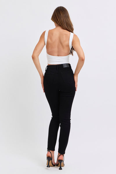 Faux Leather & Denim Skinny - Black