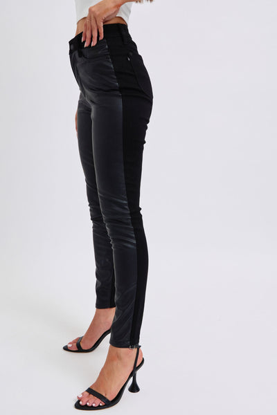 Faux Leather & Denim Skinny - Black