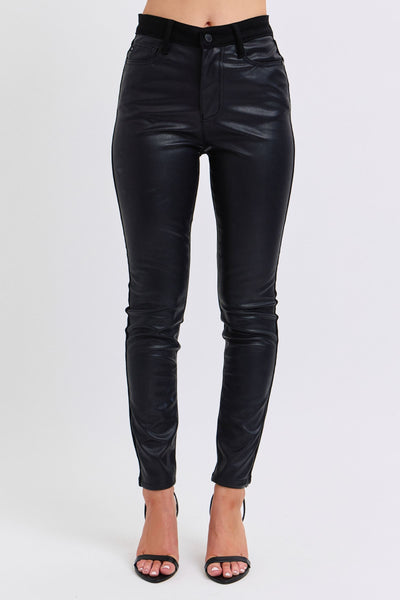 Faux Leather & Denim Skinny - Black