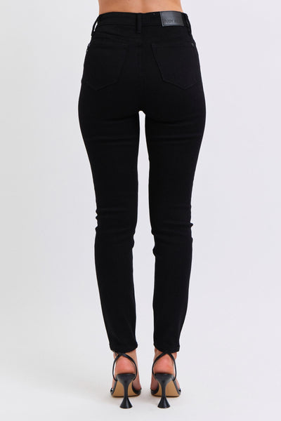 Faux Leather & Denim Skinny - Black