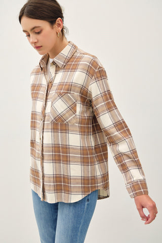 Relaxed Fit Plaid Shirt - Taupe