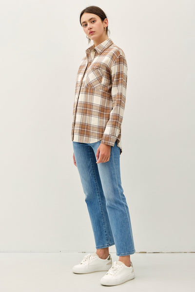 Relaxed Fit Plaid Shirt - Taupe