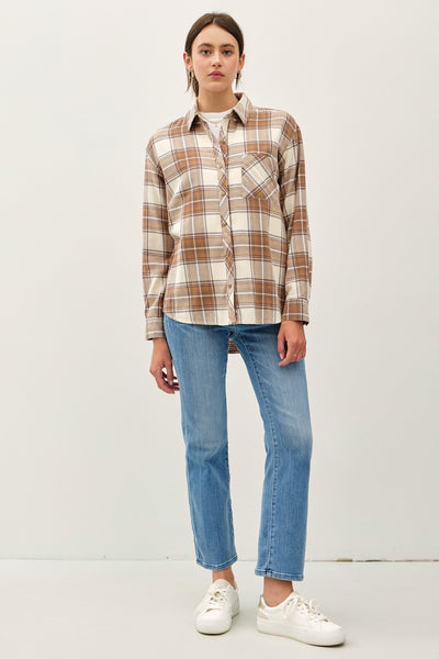 Relaxed Fit Plaid Shirt - Taupe