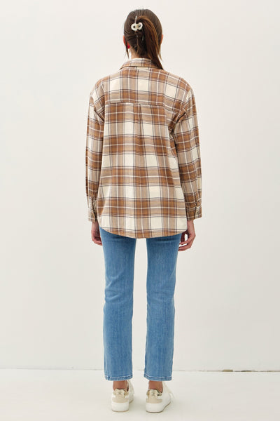 Relaxed Fit Plaid Shirt - Taupe