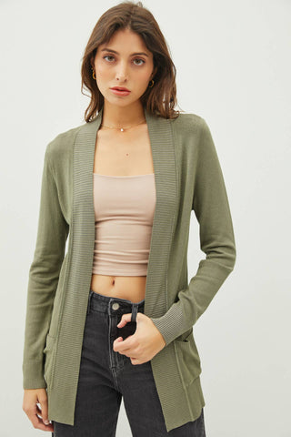 Knit Open Front Cardigan - Olive