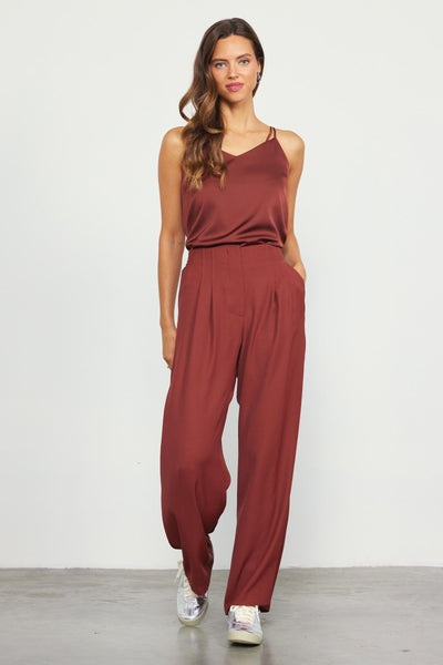 High Waist Pleat Pants - Chocolate