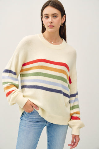 Rainbow Stripe Balloon Sweater - Off White