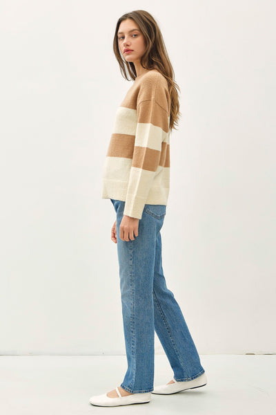 Striped Oversized Sweater - Camel