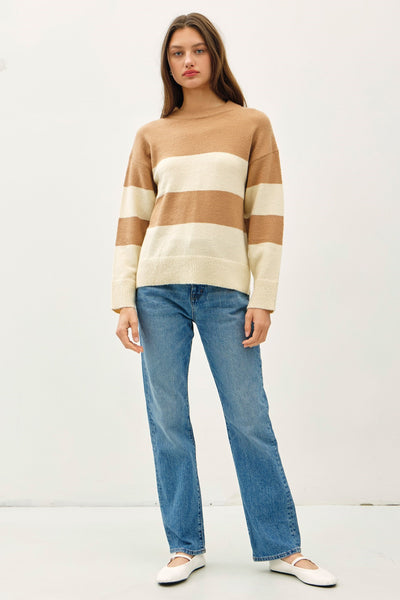 Striped Oversized Sweater - Camel