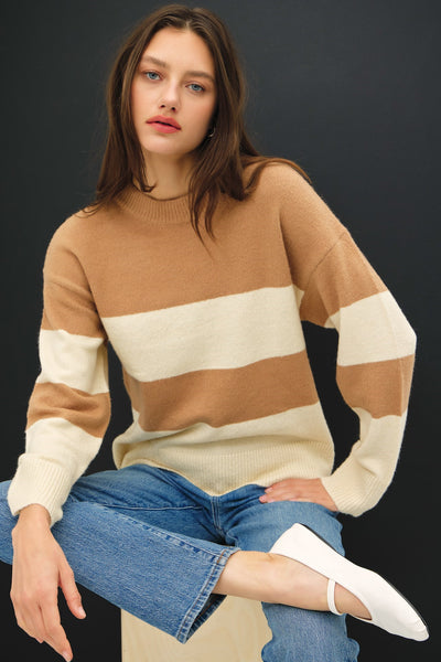 Striped Oversized Sweater - Camel