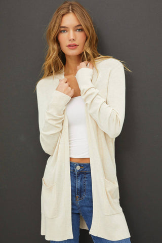 Open Front Knit Sweater Cardigan - Oatmeal