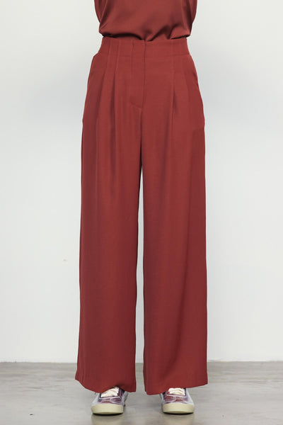 High Waist Pleat Pants - Chocolate