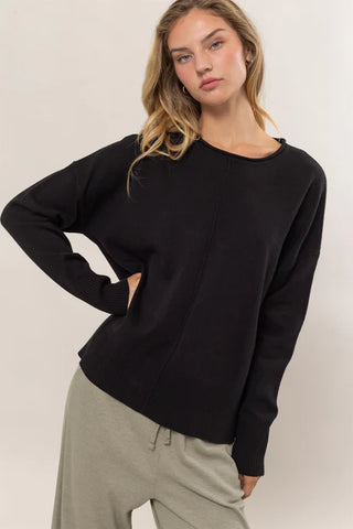 Ribbed Pullover Sweater - Black