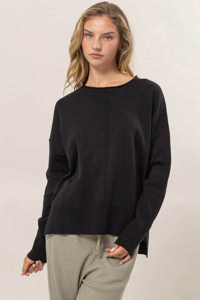 Ribbed Pullover Sweater - Black