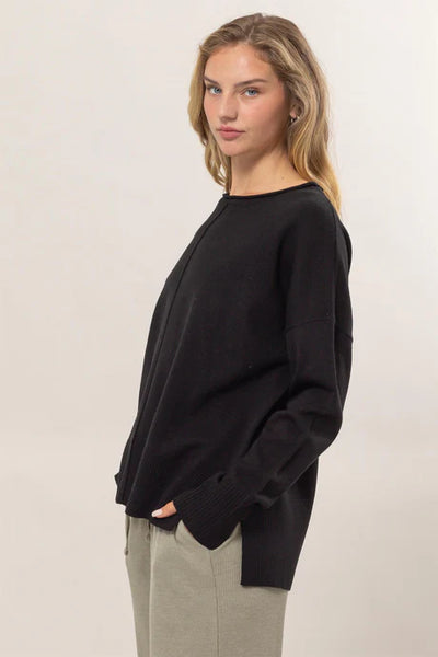 Ribbed Pullover Sweater - Black