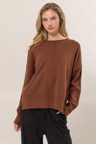 Ribbed Pullover Sweater - Chestnut