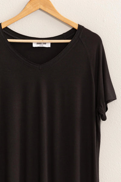 Classic V-Neck Basic Tee - Black