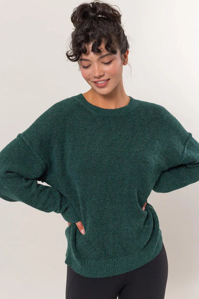 Crew Neck Seam Sweater - Dk Green