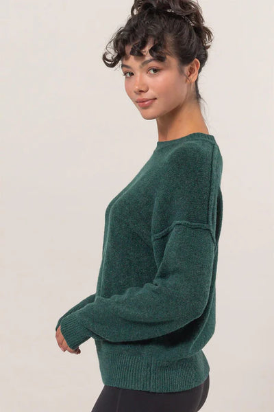 Crew Neck Seam Sweater - Dk Green