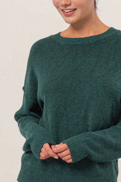 Crew Neck Seam Sweater - Dk Green