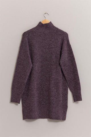 High Neck Sweater Dress - Plum