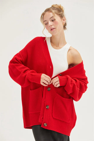 Cozy Oversized Cardigan - Red