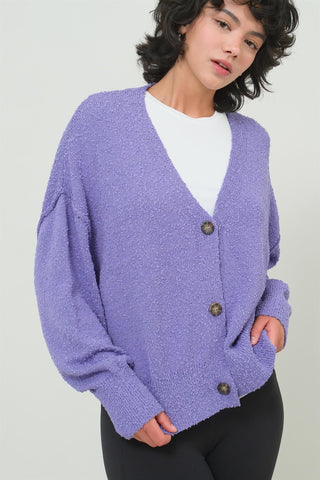 Button Up Cardigan Sweater - Purple