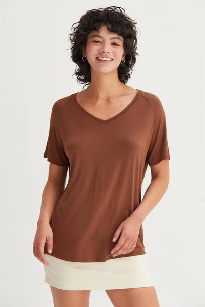 Classic V-Neck Basic Tee - Chestnut