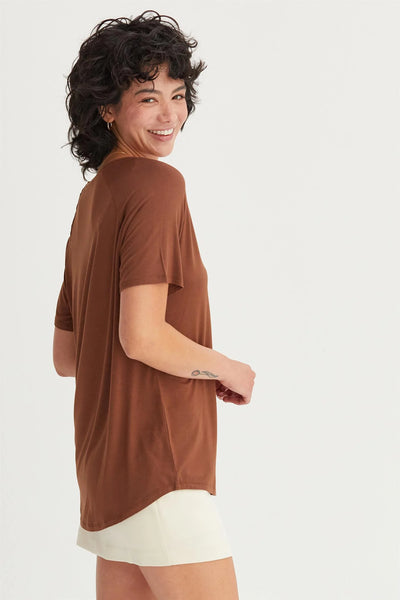 Classic V-Neck Basic Tee - Chestnut