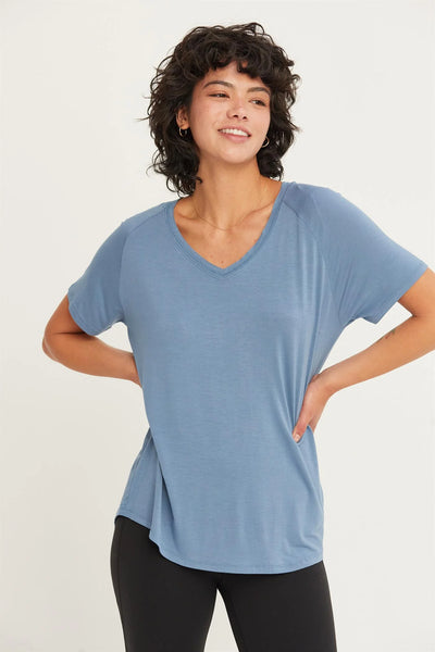 Classic V-Neck Basic Tee - Gray Blue