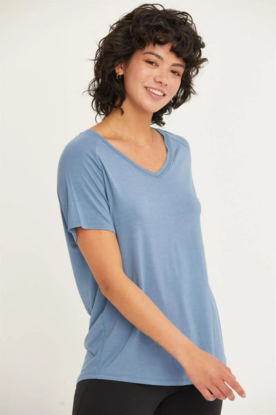 Classic V-Neck Basic Tee - Gray Blue