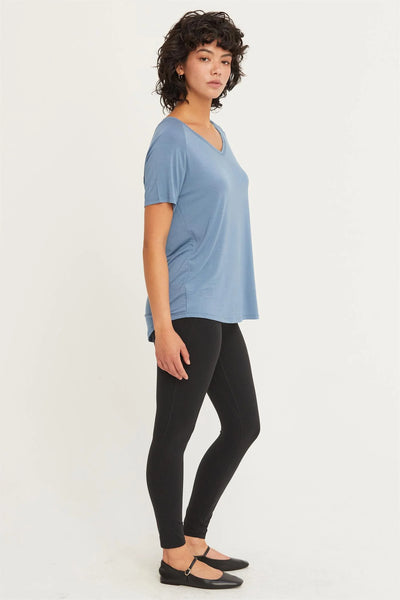 Classic V-Neck Basic Tee - Gray Blue