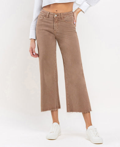 High Rise Crop Wide Leg Jeans - Choc Malt