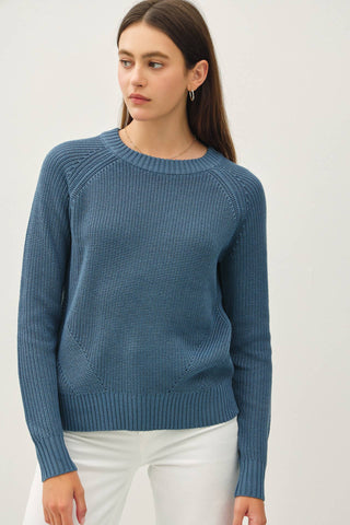 Crochet Crew Neck Sweater - Teal