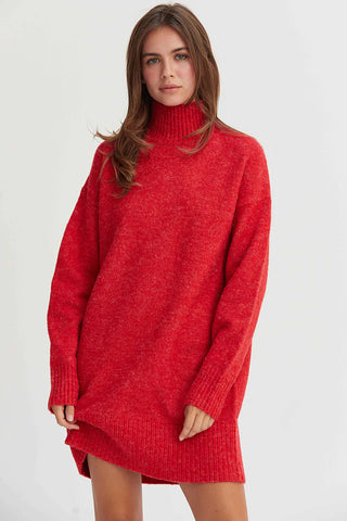 High Neck Sweater Dress - Red